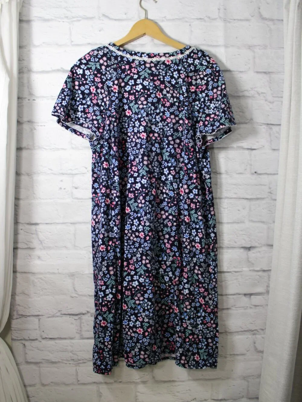 Aria Collection Extra Large navy Floral Round Neck Shortsleeve Cotton Nightgown